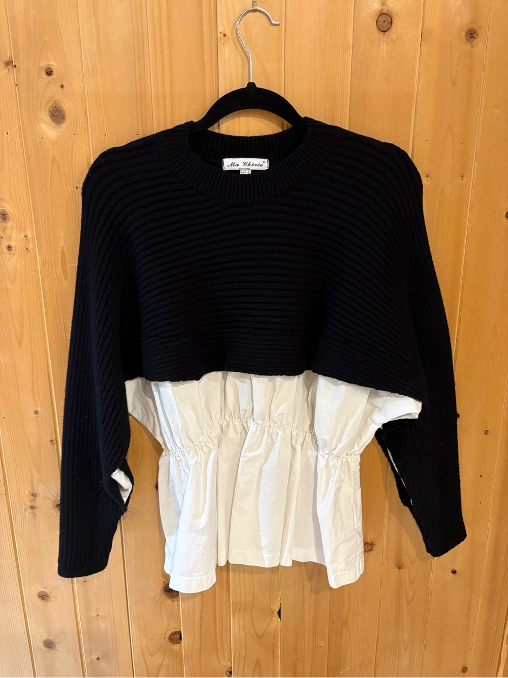 Black and White Layered Cropped Sweater Top - Women - Picture 4 of 4
